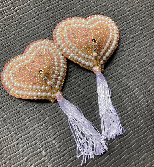 Champagne Pearl Heart Classic Pasties - 2.5 inch