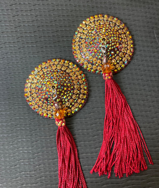 Multicolor Beaded Pasties with Tassels / Burlesque Nipple Covers